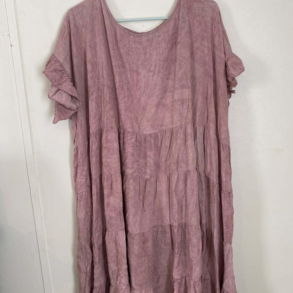 Pink Ruffle Sleeve Tiered Dress